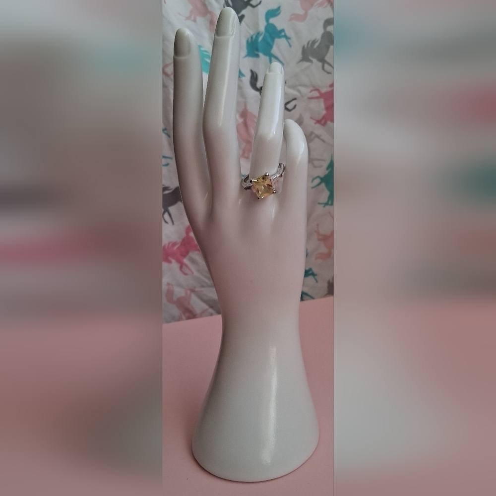 EUC Thailand Lemon Quartz & White Topaz Sterling Gemstone Crystal Ring SZ 9